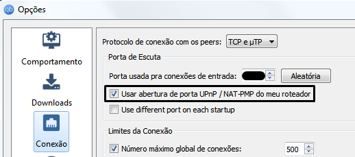 Habilitar UPnP ou UPnP/NAT no cliente torrent e no roteador